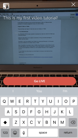 Lisää kuvateksti ja aloita Twitter-live-videovirta.
