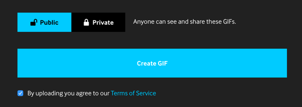 Aseta GIF-asetukseksi Julkinen, jos haluat jakaa sen sosiaalisen median kanavillasi.