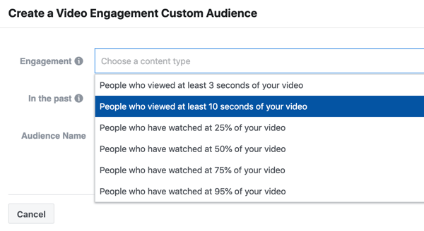 Suoran tapahtuman mainostaminen Facebookissa, vaihe 9, luo video-aktivointikampanja ihmisistä, jotka katselivat vähintään 10 sekuntia videostasi
