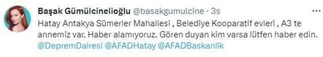 Başak Gümülcinelioğlun avunhuuto! Hänen äitinsä oli jumissa maanjäristyksessä...