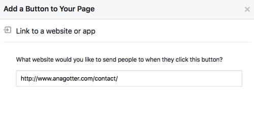 Viimeistele Facebook CTA -painikkeen asettaminen linkeillä tai yhteystiedoilla, jotta se on täysin toimiva.