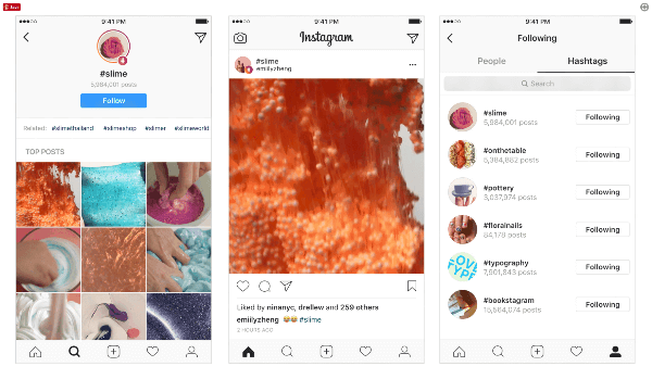 Jotta viestit ja muut käyttäjät olisivat entistä helpommin löydettävissä alustalla, Instagram esitteli hashtagit, joita käyttäjät voivat seurata ja löytää suosituimmat viestit ja uusimmat tarinat. 