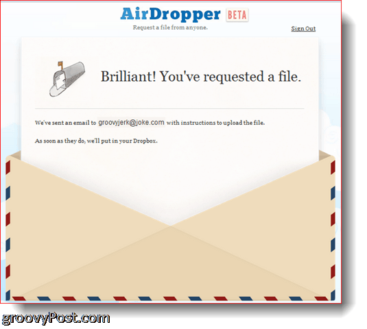 AirDropper Dropbox - tiedosto on lähetetty
