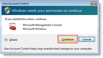 Aseta käyttäjätilin käyttäytyminen käyttäjätilien hallintaan (UAC) Windows Vista