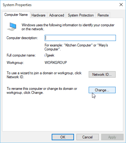 Windows 10 -järjestelmän ominaisuudet Tietokoneen nimi