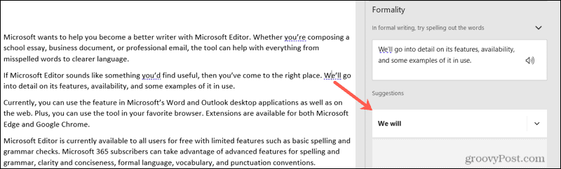 Microsoft Editorin ehdotus