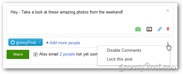google + avaa asetusvalikko
