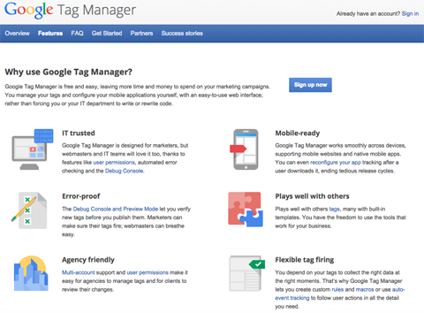 google tag manager -ominaisuudet