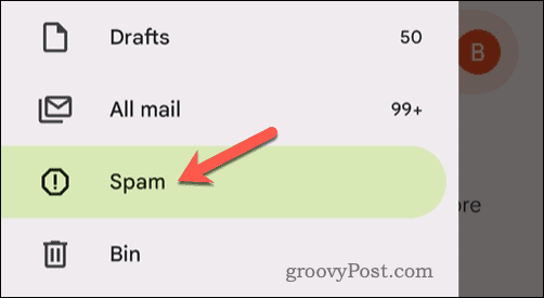 Avaa Gmailin roskapostikansio mobiilisovelluksessa