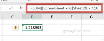 Excel SUM -kaava, jossa käytetään eri Excel-tiedoston solualueita