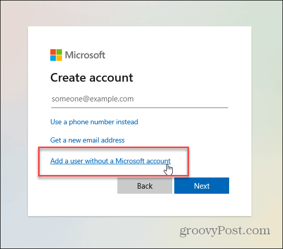 käyttäjä ilman Microsoft -tiliä