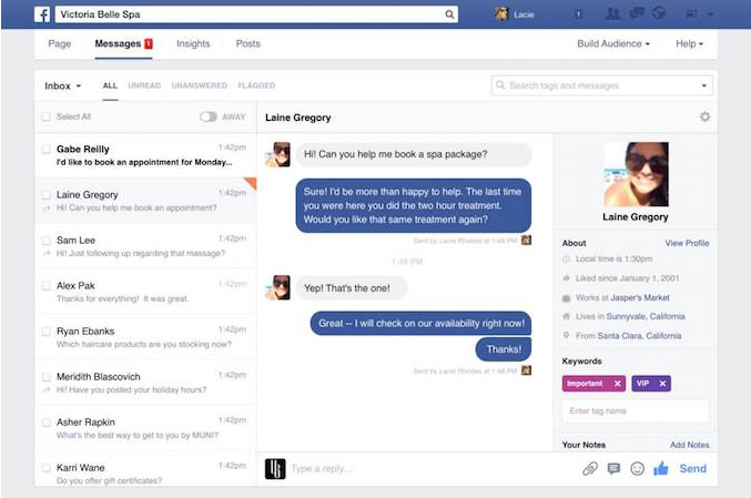 facebook-sivun järjestelmänvalvojan Messenger-muistiinpanot