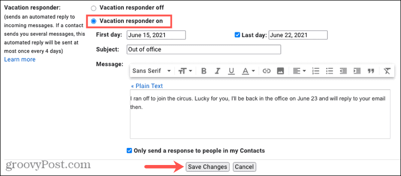 Gmail Out Of Office Vacation Responder verkossa 