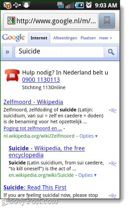 google-itsemurhaohje linjassa Hollannissa