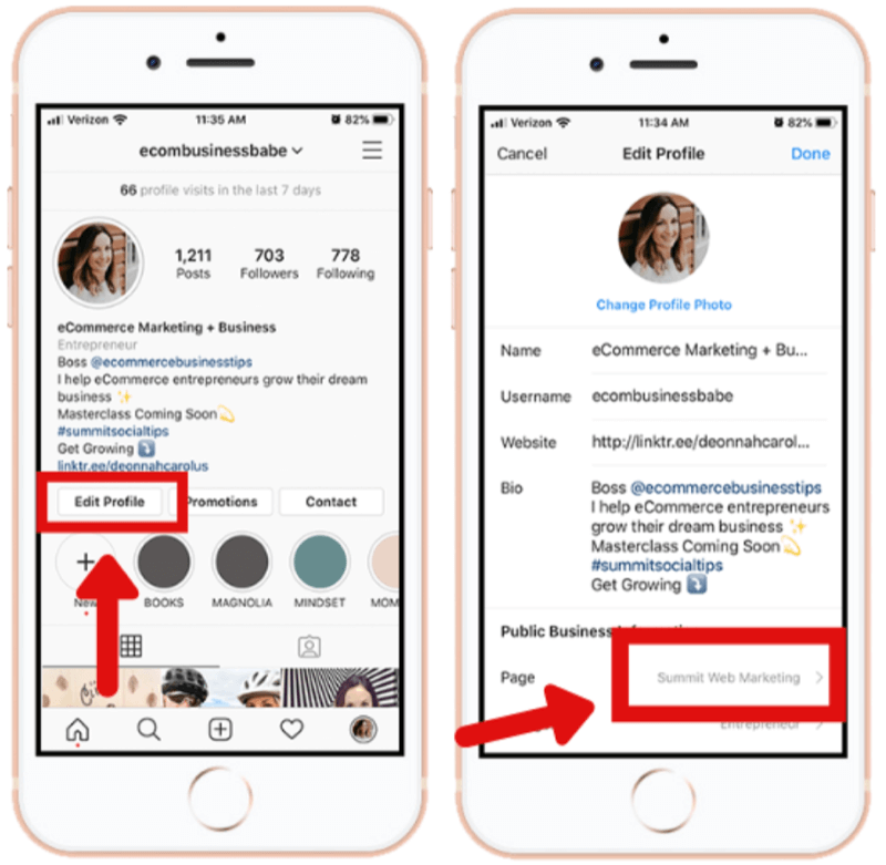 kuinka yhdistää Instagram-yritystili Facebook-sivulle Instagram-sovelluksessa