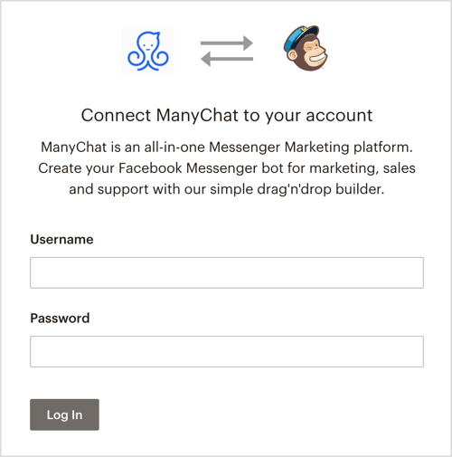 Kirjaudu MailChimp-tilillesi ManyChatin kautta.