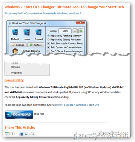 Windows 7 Käynnistä Orb Changer