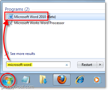 käynnistä Microsoft Word 2010 Windows 7: ssä