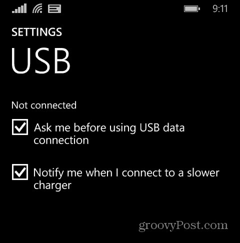 Windows-puhelimen asetukset USB