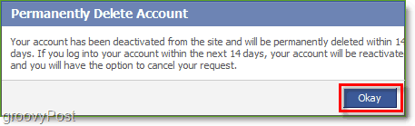 Sinun on odotettava 14 päivää sen jälkeen kun olet vahvistanut Facebook-tilisi poiston