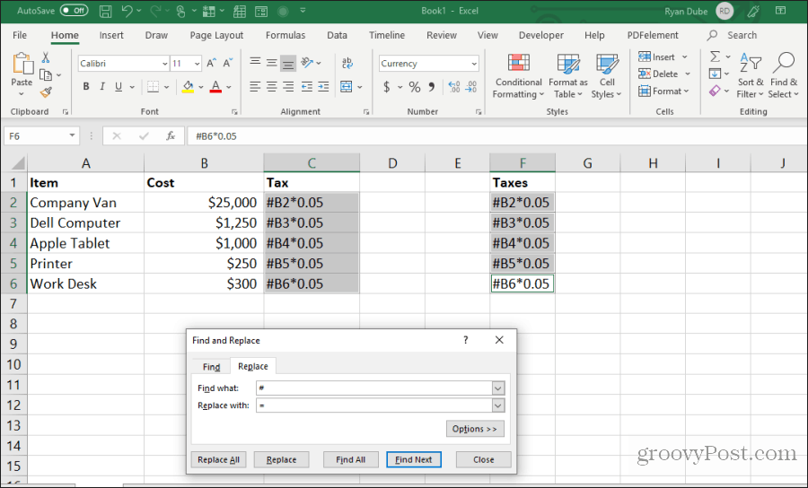 etsi ja korvaa kaava Excelissä