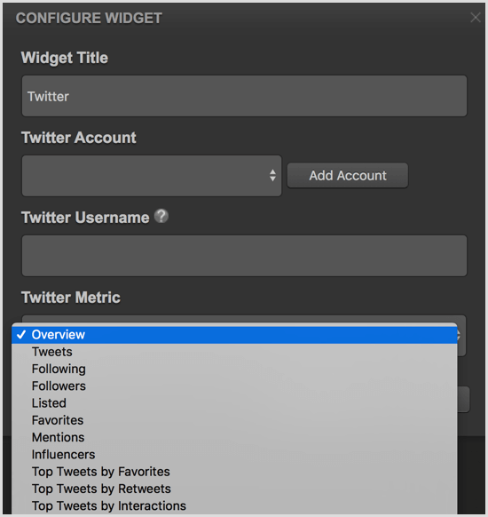 Cyfe määrittää Twitter-widgetin