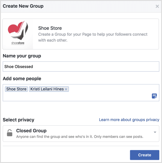 Facebook luo ryhmä sivun kanssa