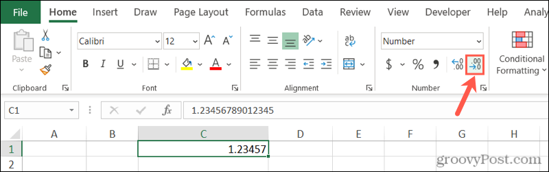 Pienennä desimaalipainiketta Excelissä