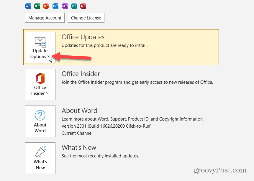 Poista Microsoft Office -päivitykset käytöstä 