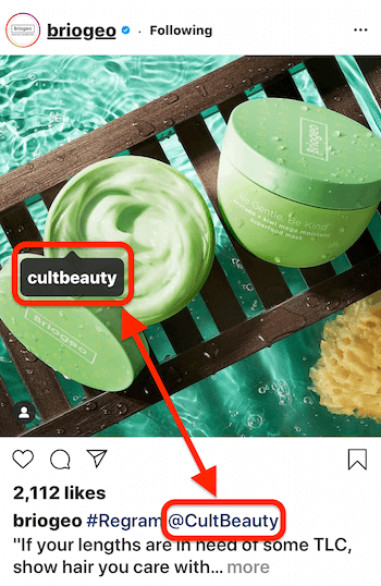 instagram post by @briogeo jossa näkyy tag ja kuvateksti @mention for @cultbeauty, kuka tuote näkyy kuvassa