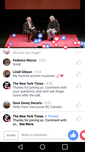 The New York Times antaa katsojille kokemuksen osallistumisesta tapahtumaan Facebook Live -lähetyksen kautta.