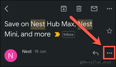 Kolmen pisteen valikkokuvake Gmail-sovelluksessa