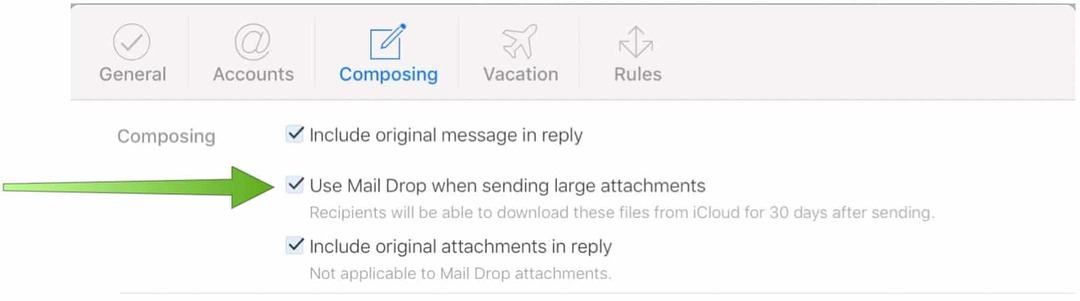 Tiedostojen lähettäminen sähköpostin pudotuksella iPhoneen iCloudin avulla