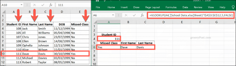VLOOKUP-kaava, joka viittaa useisiin Excel-työkirjoihin