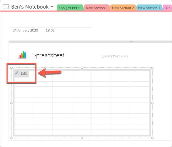 Muokkaa uutta Excel-laskentataulukkoa OneNote-sovelluksessa