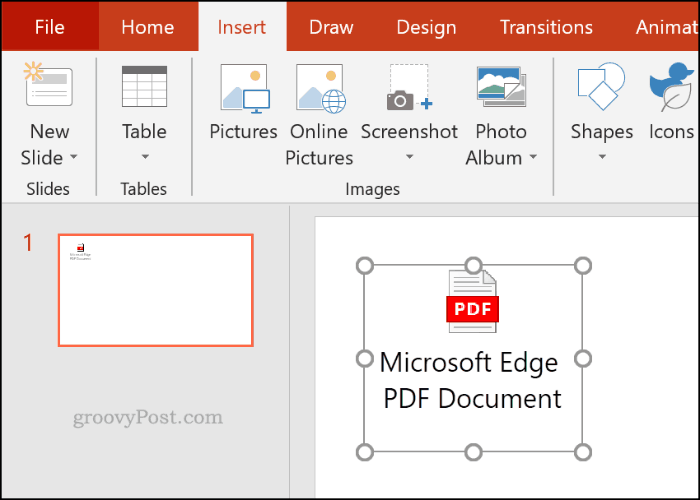 Lisätty PDF-tiedosto objektina PowerPointissa