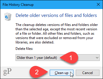 File History Cleanup -valintaikkuna