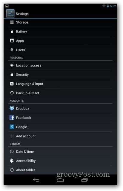 Nexus 7-käyttäjätilit - asetusten käyttäjä