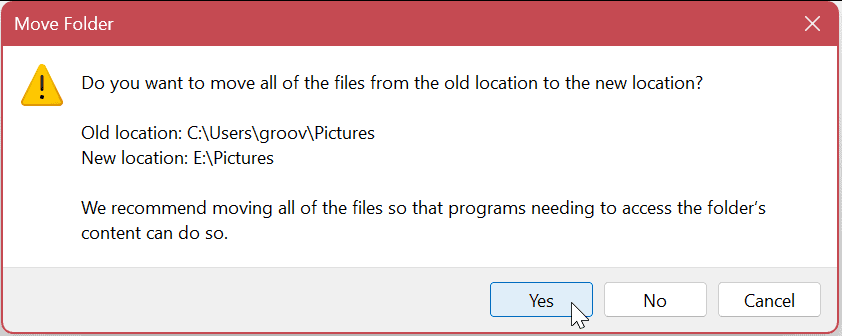 Siirrä oletuskäyttäjäkansioita Windows 11:ssä