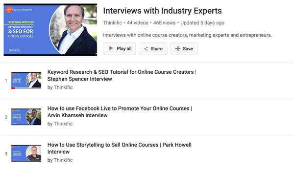 Thinkificin YouTube-kanavalla on sarja haastatteluja verkkokurssien tekijöiden kanssa.
