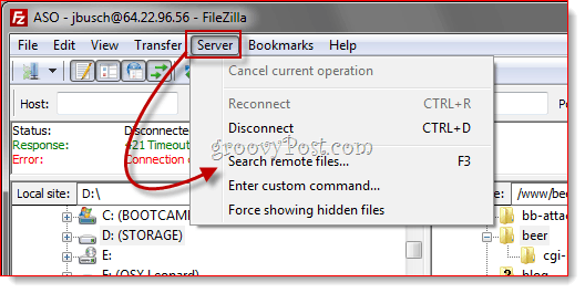 Etä tiedostohaku FTP FileZilla