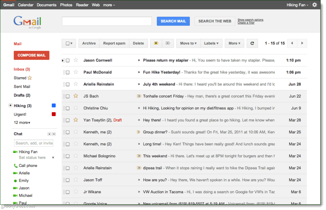 Gmail-postilaatikonäkymä, esikatseluteema