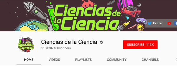 Kuinka palkata palkattuja sosiaalisia vaikuttajia, esimerkki espanjankielisestä YouTube-kanavasta Ciencias de la Ciencia