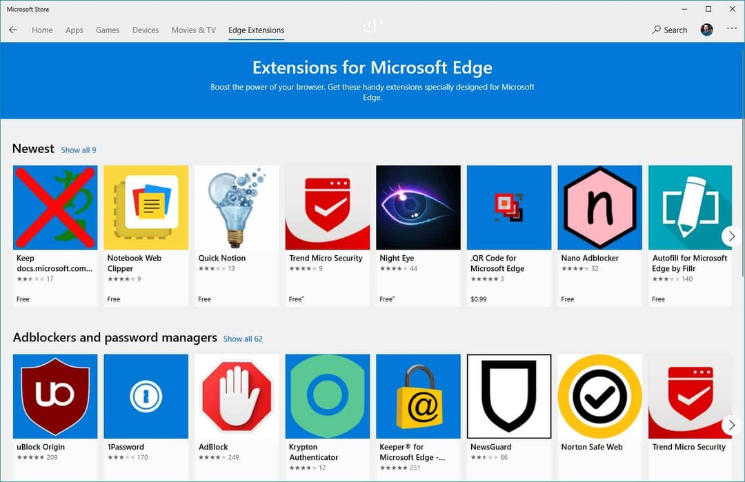 Microsoft Store Edge -laajennukset