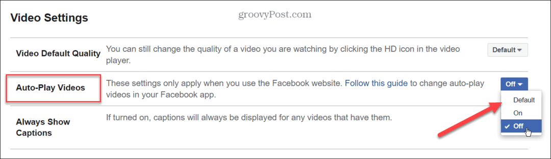 Kuinka kytkeä videon automaattinen toisto pois päältä Facebookissa