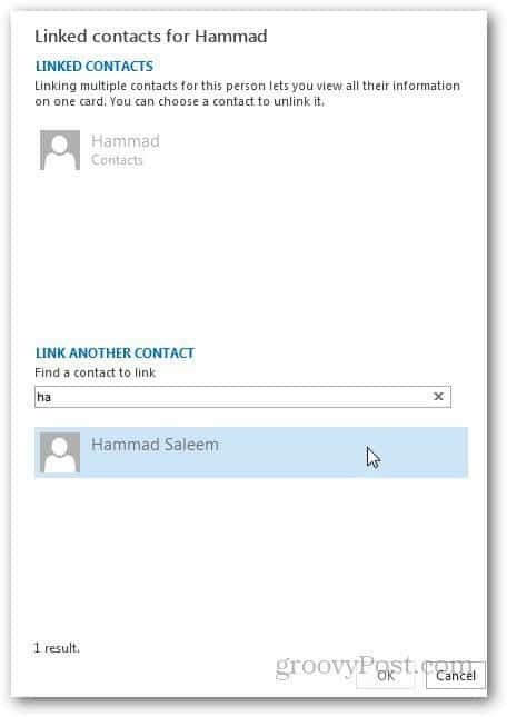 Yhdistä yhteystiedot Outlook 3