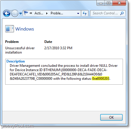 tarkastella teknisiä tietoja, mukaan lukien Windows 7-virhekoodit
