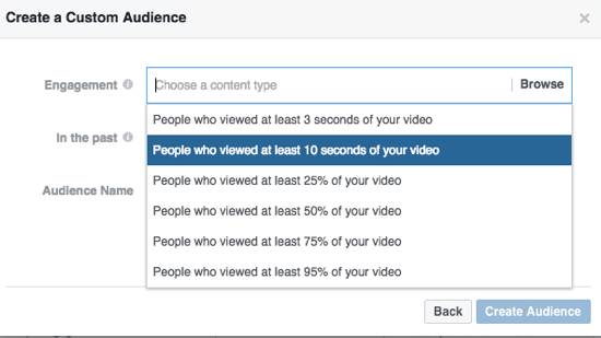 Pienennä mukautettua Facebook-yleisöäsi prosenttiosuudella katsotusta videosta.