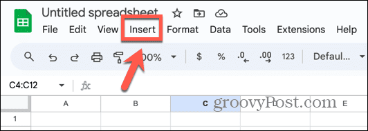 Google Sheets -lisäysvalikko