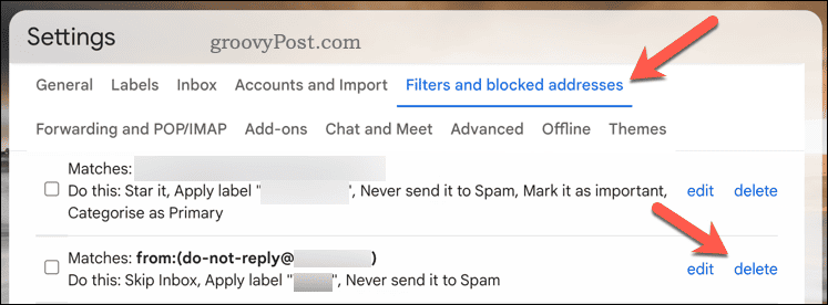 Poista suodatin -painike Gmailissa